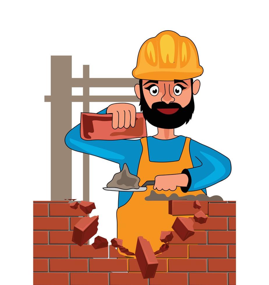 Ilustración de vector de trabajador de construcción sobre fondo blanco