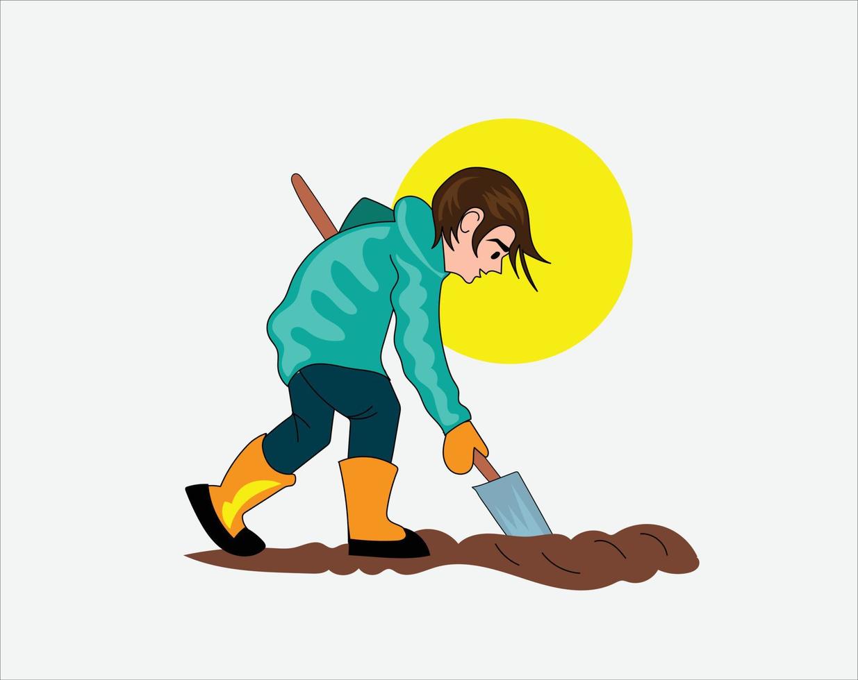 Man working with Shovel vector