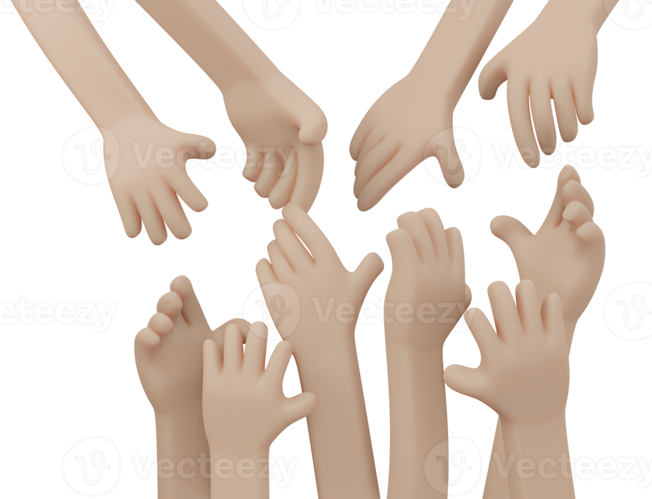 Hand helping each other 3d render png