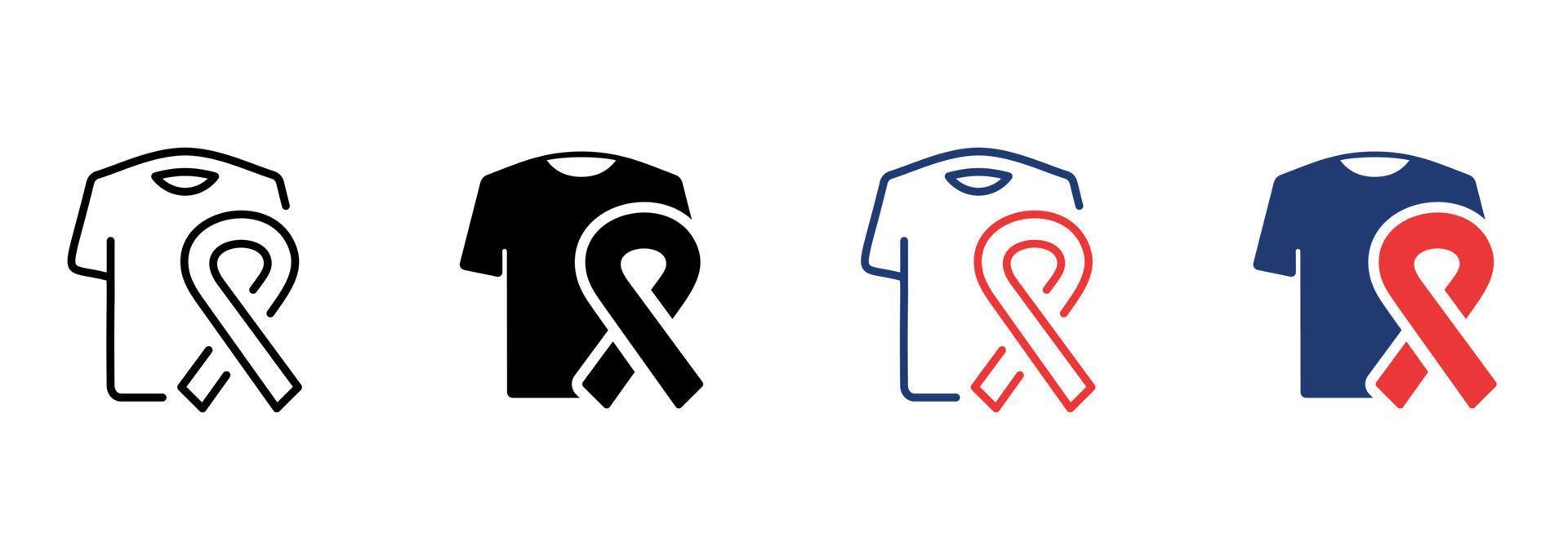 Clothing Help for Patients Cancer, Aids, Hiv Line Icon. Tshirt with Ribbon Support Cancer