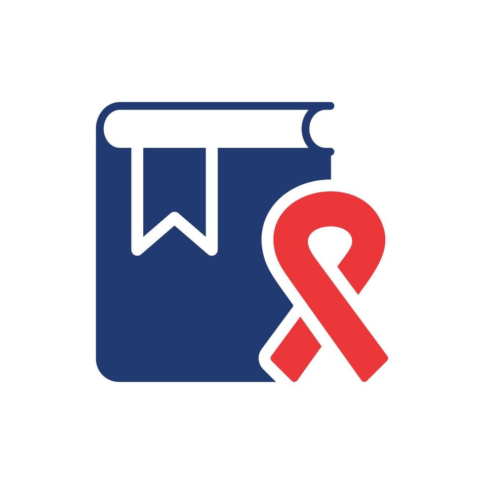 Book with Ribbon Cancer Silhouette Icon. Awareness Symbol of Disease Cancer, Aids, Hiv Pictogram. Cancer Research Icon. Isolated Vector Illustration.