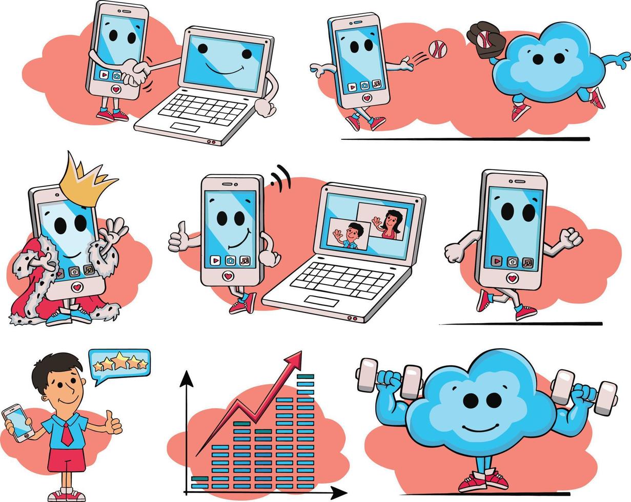 set of icons computer telephone communication icon vector