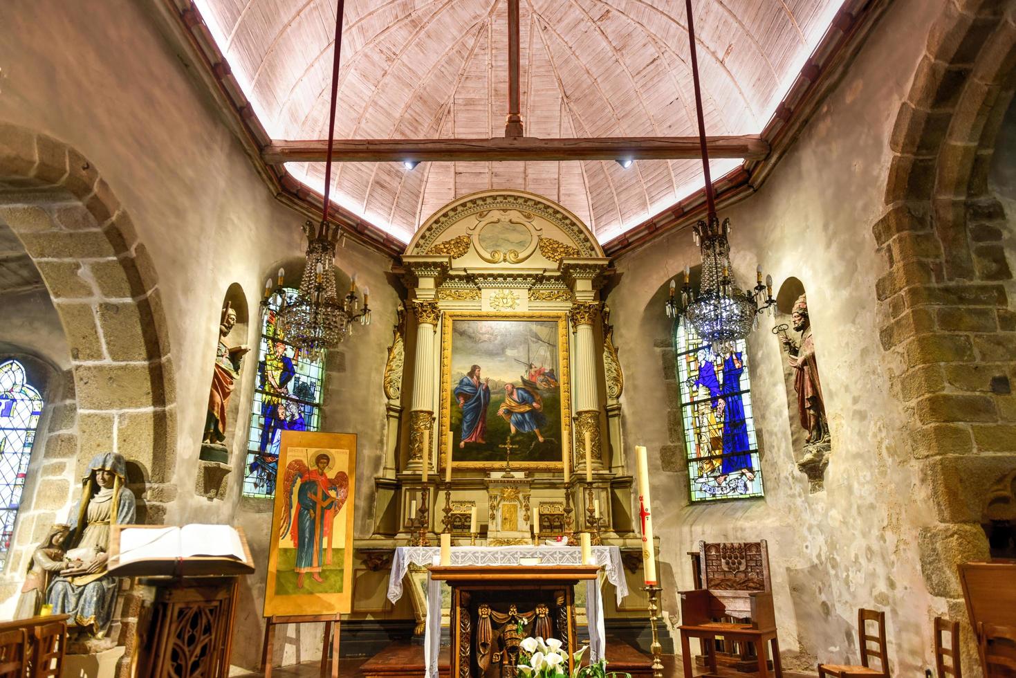 Mont Saint-Michel,  France - May 19, 2017 -  Eglise Saint-Pierre in Mont Saint-Michel cathedral on the island, Normandy, Northern France, Europe. photo