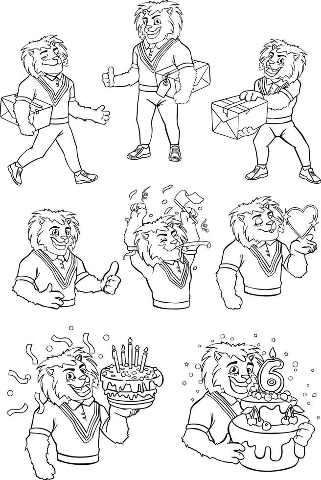 Emotions emoticons lion joy holiday cartoon style character vector