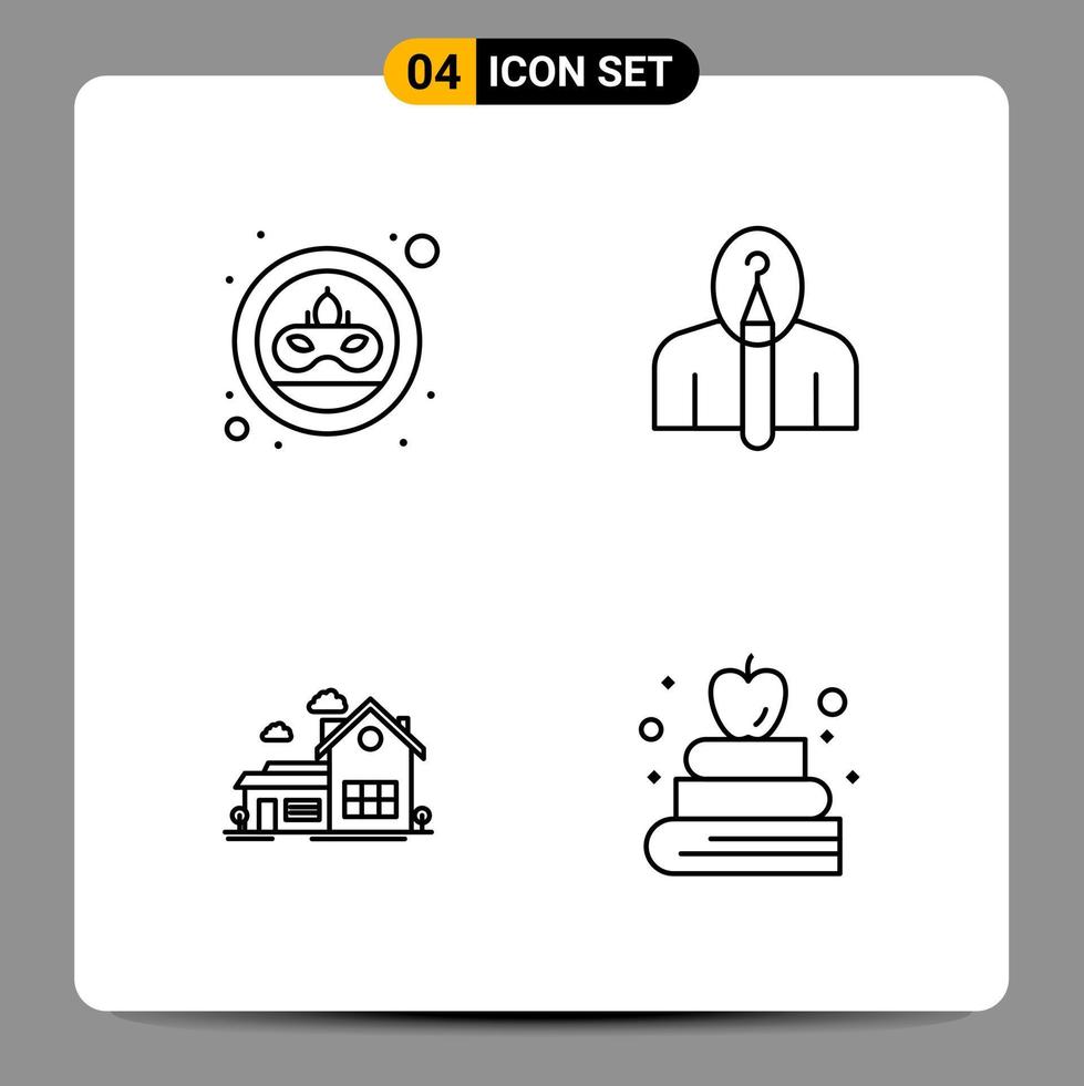4 Black Icon Pack Outline Symbols Signs for Responsive designs on white background 4 Icons Set Creative Black Icon vector background