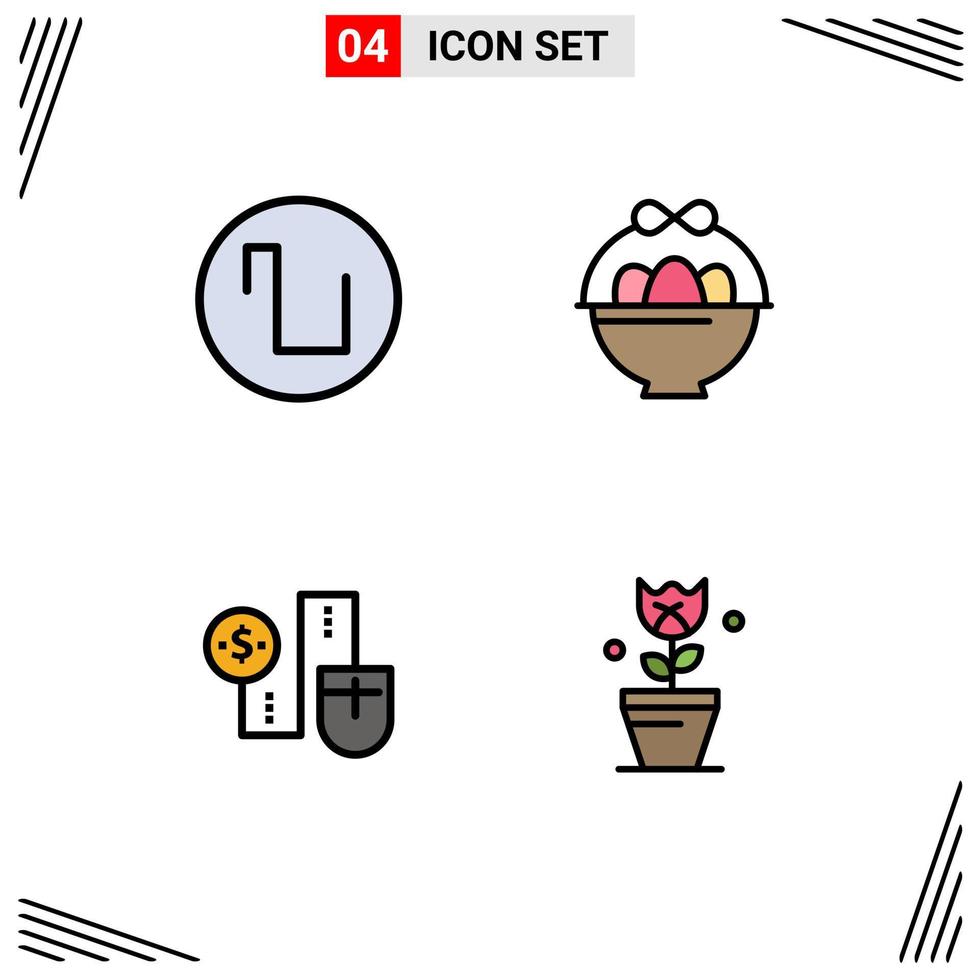Set of 4 Commercial Filledline Flat Colors pack for sound dollor basket mouse decoration Editable Vector Design Elements