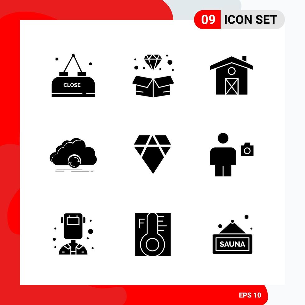 Creative Set of 9 Universal Glyph Icons isolated on White Background Creative Black Icon vector background
