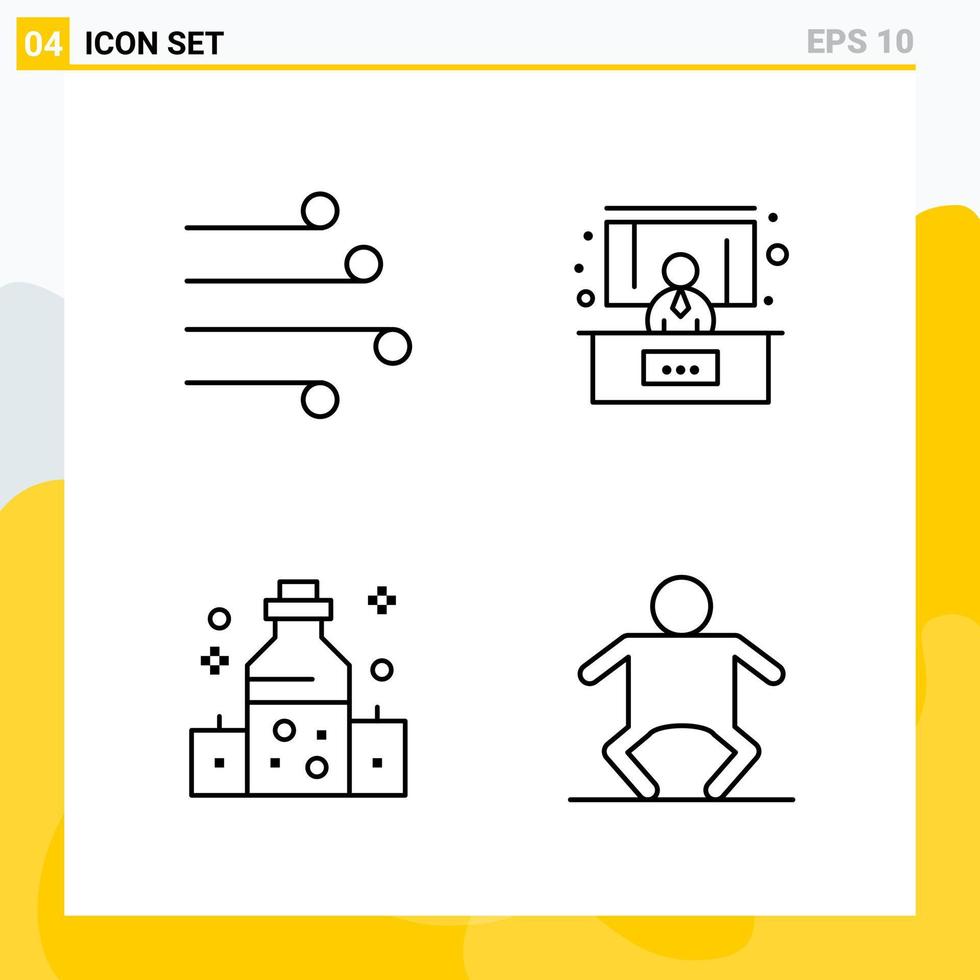 Collection of 4 Universal Line Icons Icon Set for Web and Mobile Creative Black Icon vector background