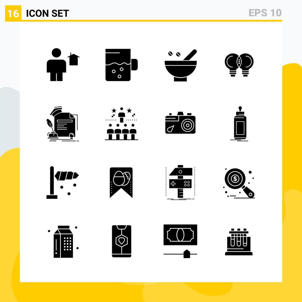 Collection of 16 Universal Solid Icons Icon Set for Web and Mobile Creative Black Icon vector background