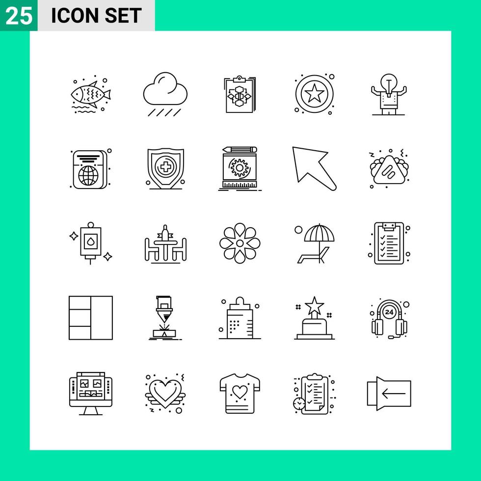 Pack of 25 Line Style Icon Set Outline Symbols for print Creative Signs Isolated on White Background 25 Icon Set Creative Black Icon vector background