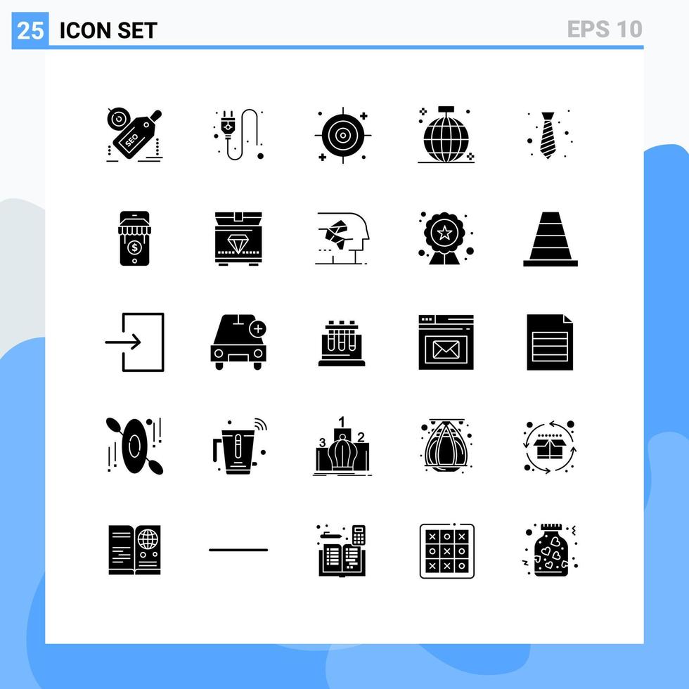 Set of 25 Vector Solid Glyphs on Grid for office party business disco birthday Editable Vector Design Elements