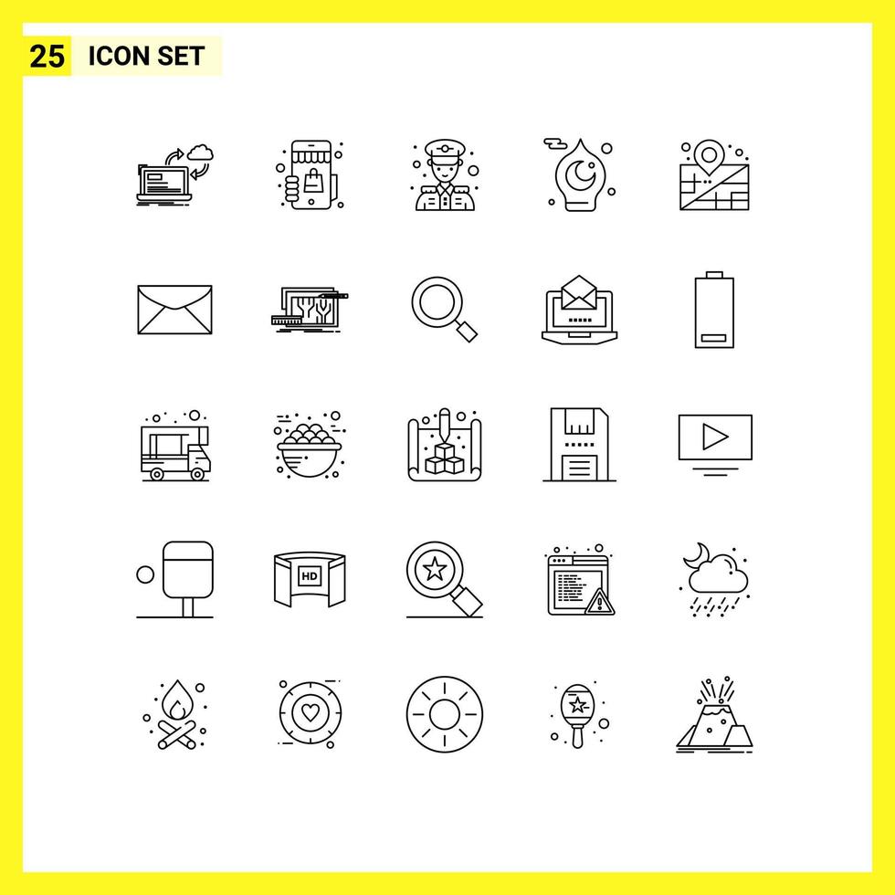 Group of 25 Modern Lines Set for location muslim shopping mosque islamic Editable Vector Design Elements