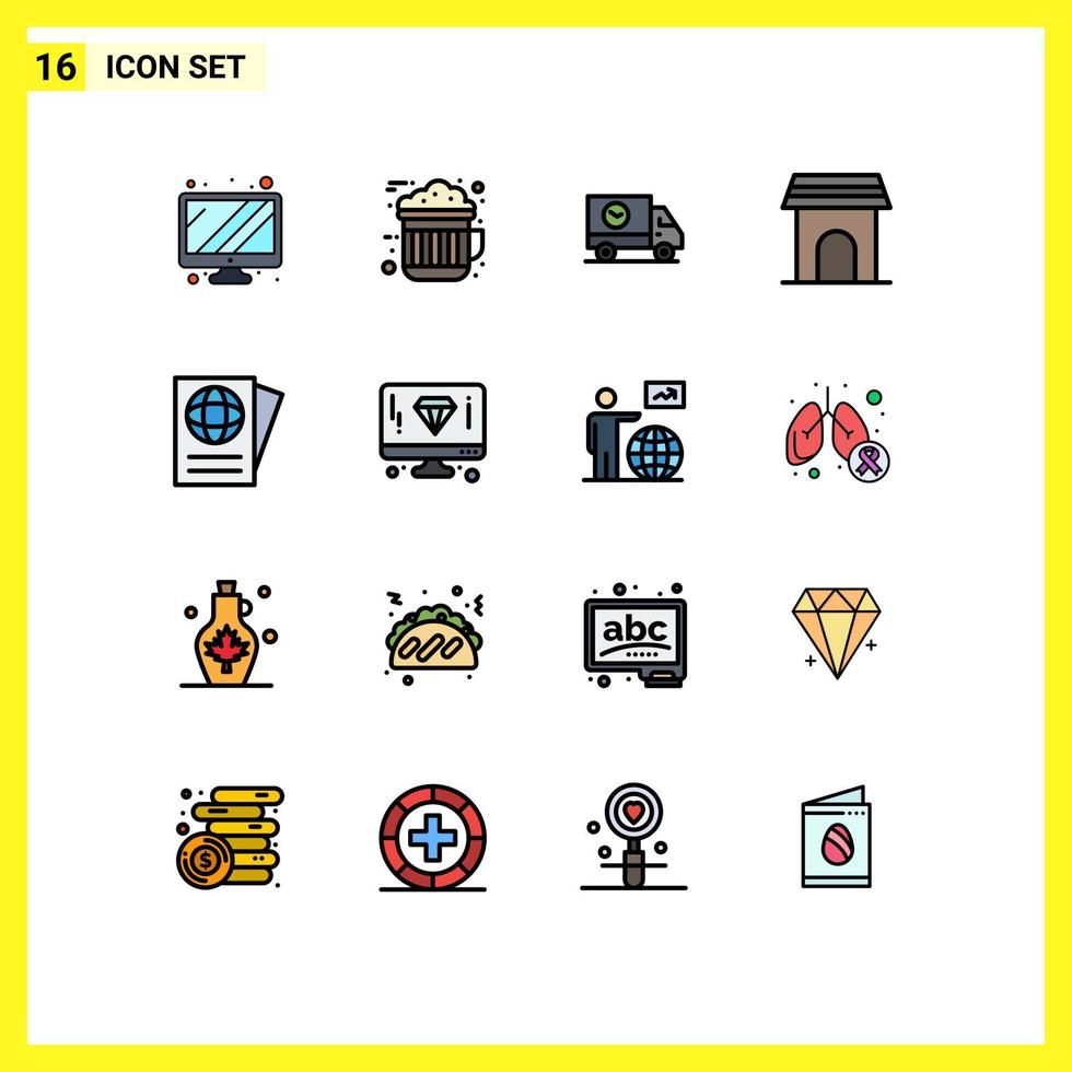 16 Universal Flat Color Filled Lines Set for Web and Mobile Applications document home ecommerce appliances apartment Editable Creative Vector Design Elements