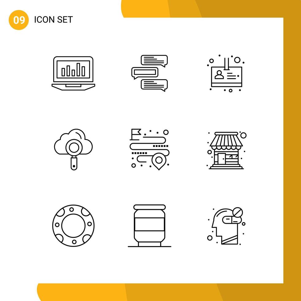Modern Set of 9 Outlines and symbols such as distance search conversations computing person Editable Vector Design Elements