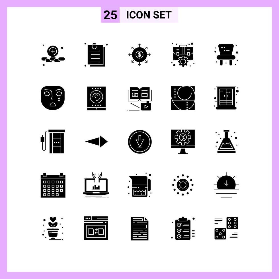 25 Icons in Solid Style Glyph Symbols on White Background Creative Vector Signs for Web mobile and Print Creative Black Icon vector background