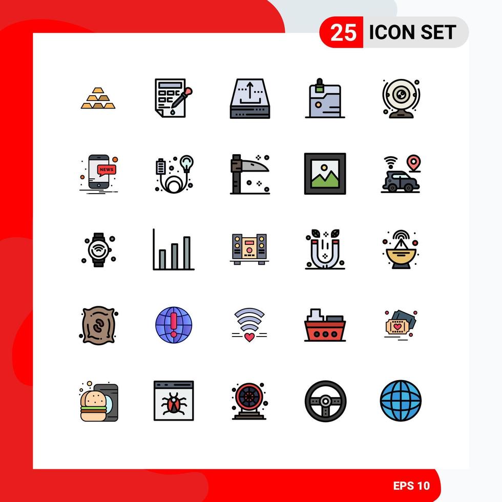 Universal Icon Symbols Group of 25 Modern Filled line Flat Colors of data up color bucket office box Editable Vector Design Elements