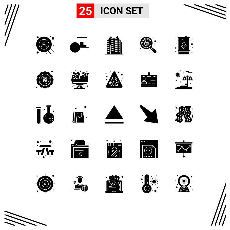 Editable Vector Line Pack of 25 Simple Solid Glyphs of oil electric estate can search Editable Vector Design Elements