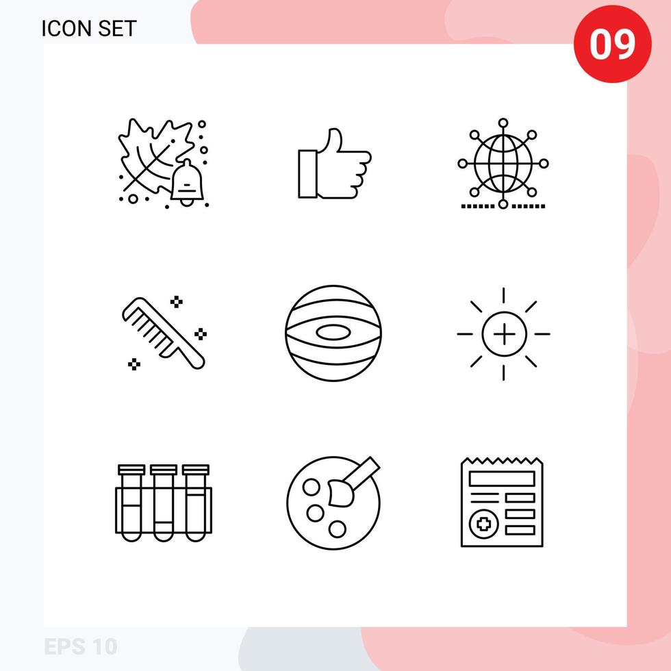 Group of 9 Modern Outlines Set for planet clean global cosmetic brush Editable Vector Design Elements