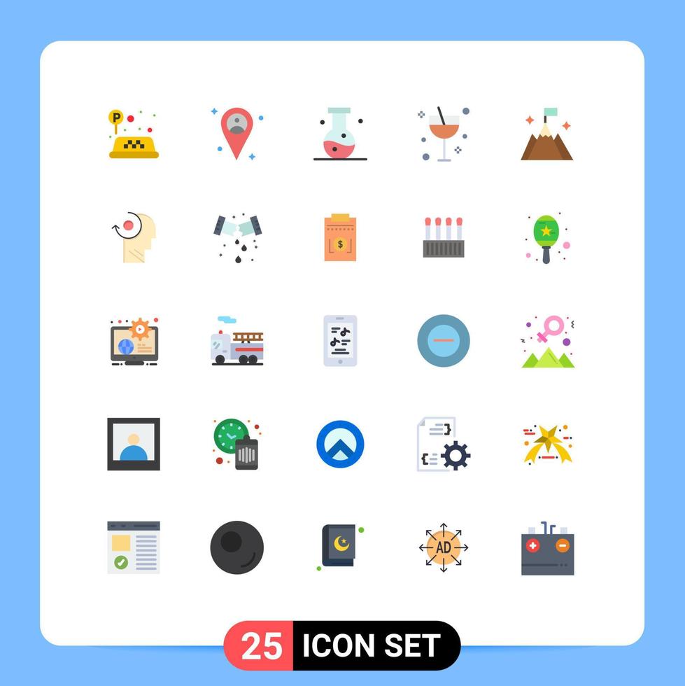 25 User Interface Flat Color Pack of modern Signs and Symbols of user mountain compound summer cocktail Editable Vector Design Elements