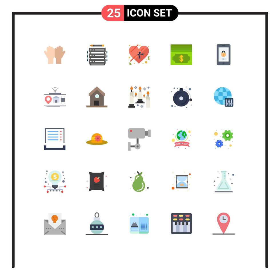 conjunto moderno de 25 colores planos y símbolos, como servidor de encriptación móvil, dinero en efectivo, elementos de diseño vectorial editables vector