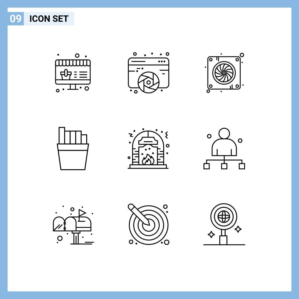User Interface Pack of 9 Basic Outlines of fire culture computer christmas french Editable Vector Design Elements
