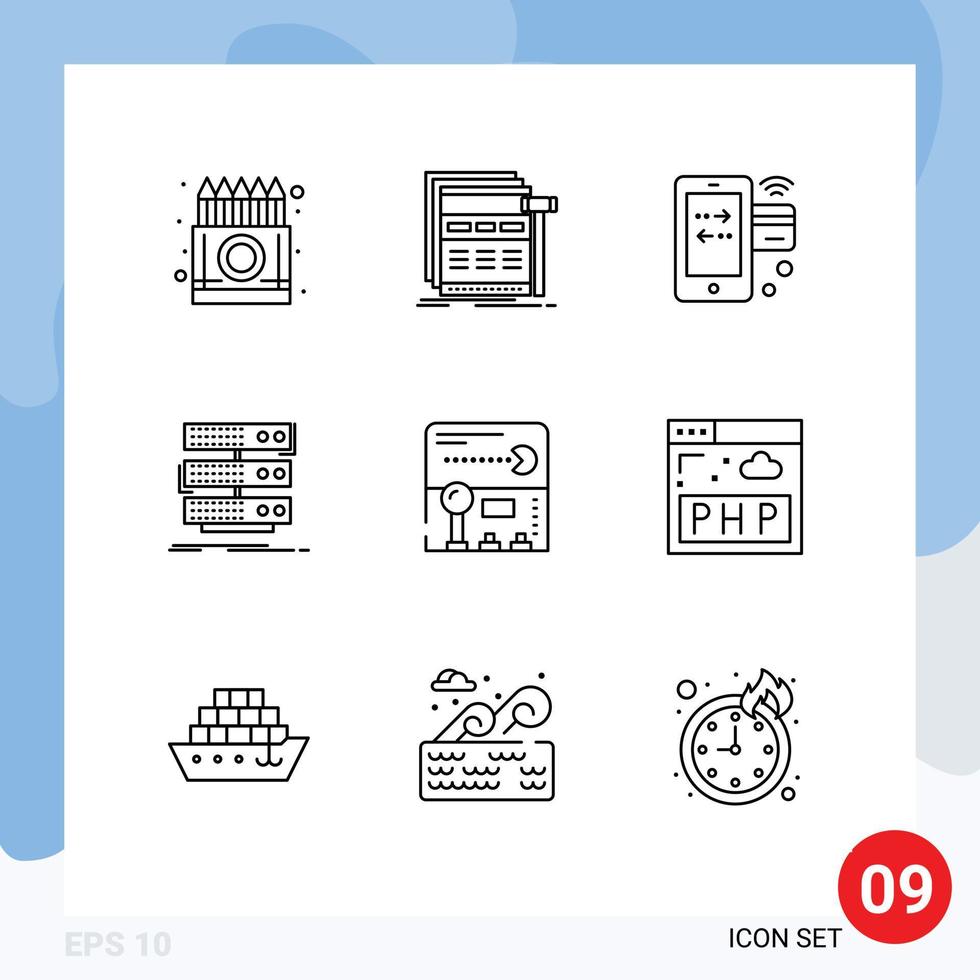 paquete de iconos vectoriales de stock de 9 signos y símbolos de línea para la página web del servidor en rack wifi internet elementos de diseño vectorial editables vector