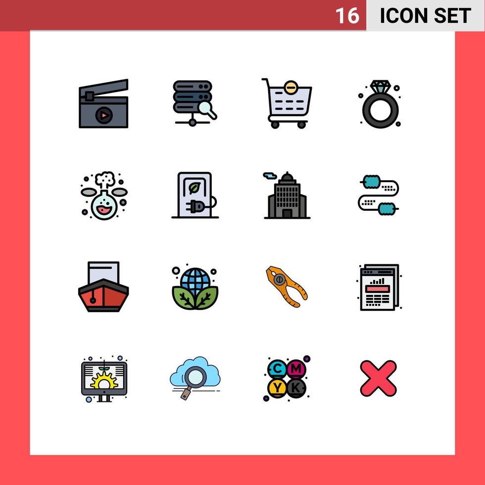 Universal Icon Symbols Group of 16 Modern Flat Color Filled Lines of charging lab shopping cart experiment wedding Editable Creative Vector Design Elements