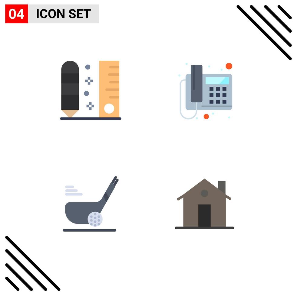 Group of 4 Flat Icons Signs and Symbols for drafting golf ruler phone ball Editable Vector Design Elements