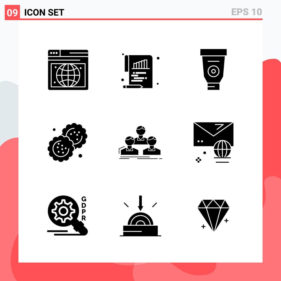 Collection of 9 Vector Icons in solid style Modern Glyph Symbols for Web and Mobile Solid Icon Sign Isolated on White Background 9 Icons Creative Black Icon vector background