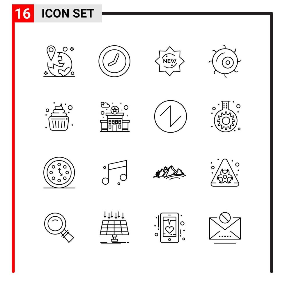 16 íconos generales para el diseño de sitios web, impresión y aplicaciones móviles 16 símbolos de esquema signos aislados en fondo blanco 16 icon pack creative black icon vector background