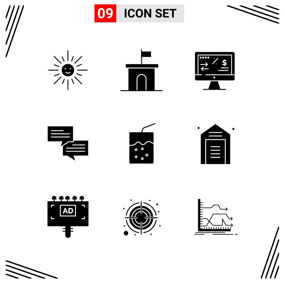 9 Icons Solid Style Grid Based Creative Glyph Symbols for Website Design Simple Solid Icon Signs Isolated on White Background 9 Icon Set Creative Black Icon vector background