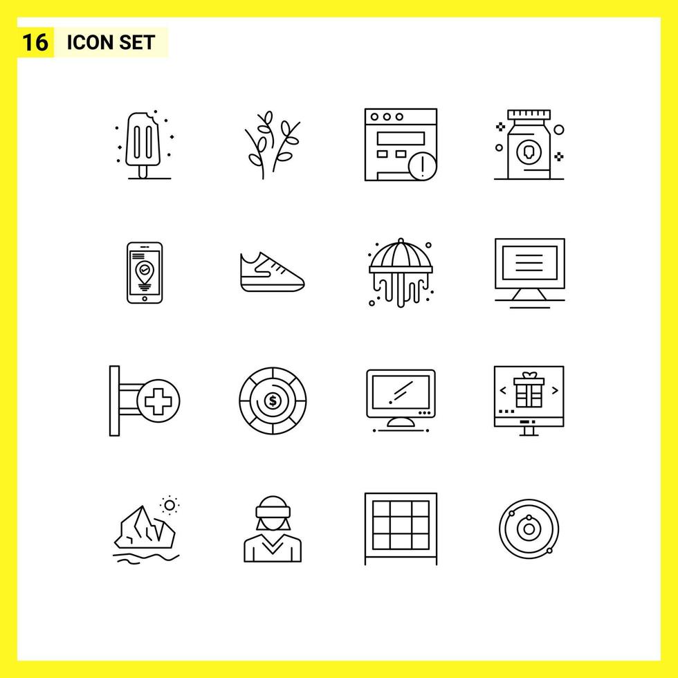 Editable Vector Line Pack of 16 Simple Outlines of pointer navigation alert pill medication Editable Vector Design Elements