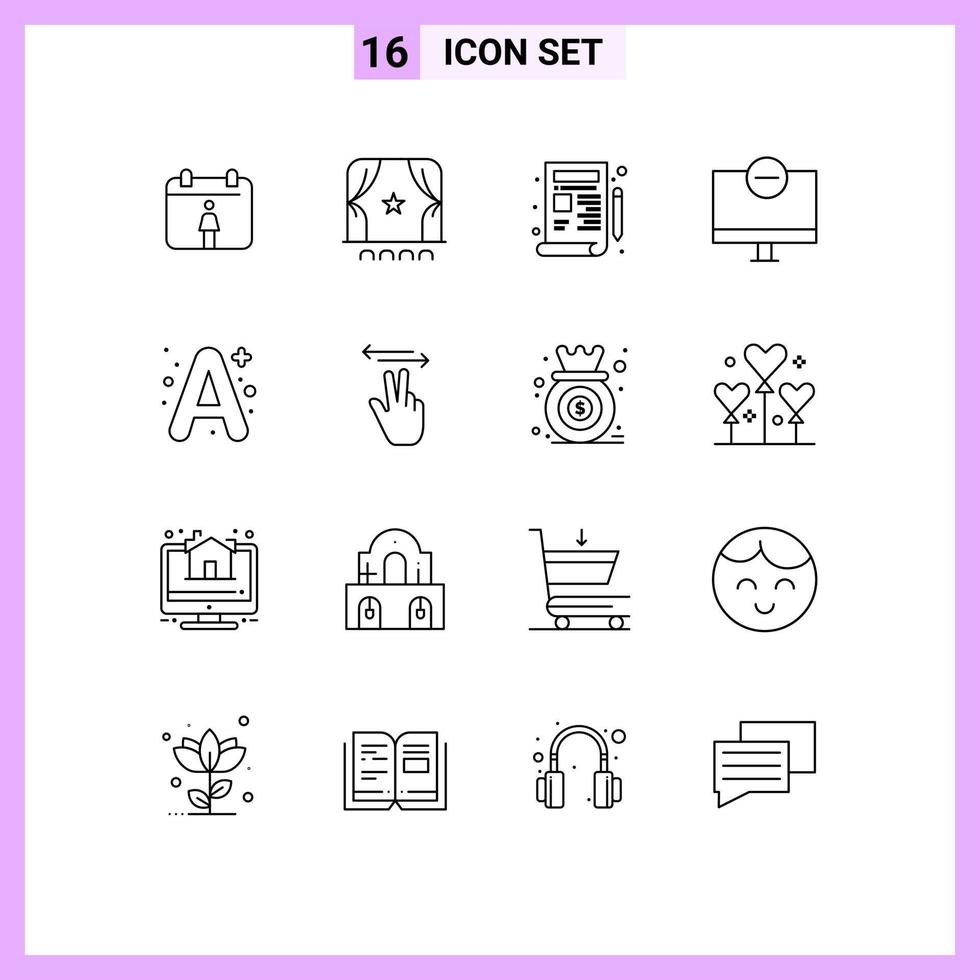 Universal Icon Symbols Group of 16 Modern Outlines of education a development monitor gadget Editable Vector Design Elements