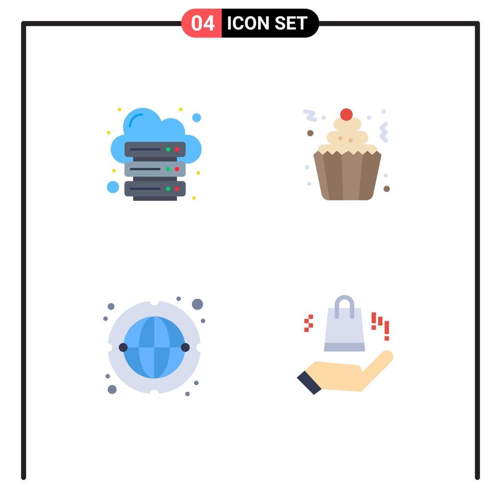 Flat Icon Pack of 4 Universal Symbols of database party server cream internet Editable Vector Design Elements