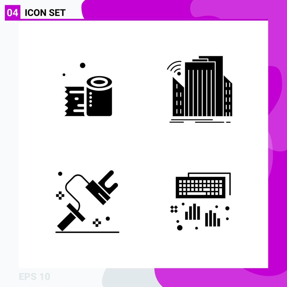 Solid Icon set Pack of 4 Glyph Icons isolated on White Background for Web Print and Mobile Creative Black Icon vector background