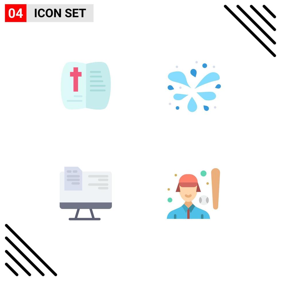 Set of 4 Commercial Flat Icons pack for book education nature garden baseball Editable Vector Design Elements