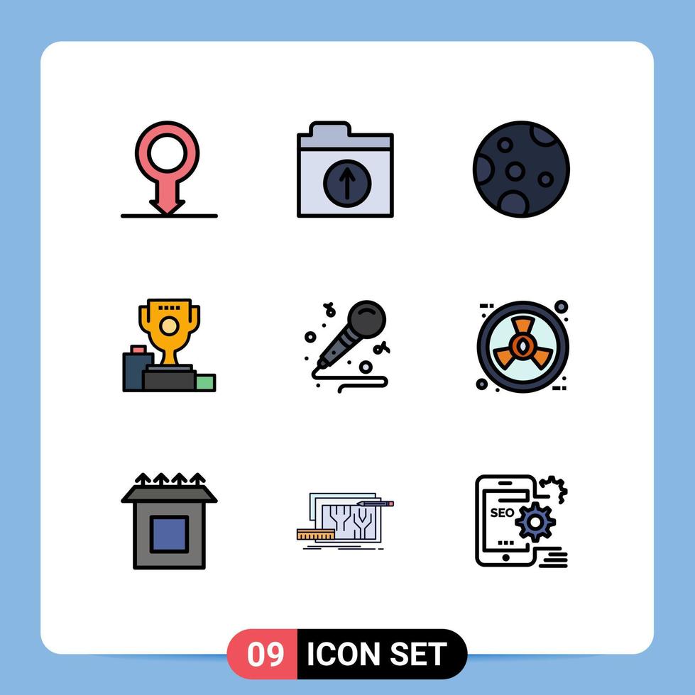 Pictogram Set of 9 Simple Filledline Flat Colors of hobby music weather mic cup Editable Vector Design Elements