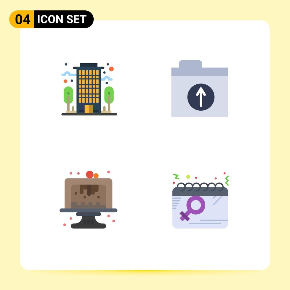 Modern Set of 4 Flat Icons Pictograph of building dessert files baking day Editable Vector Design Elements