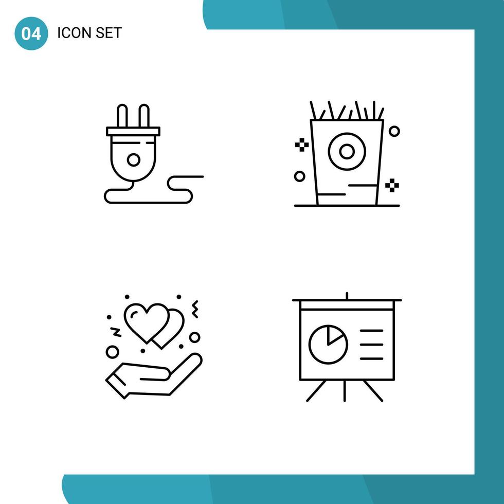 paquete de iconos de vector de stock de 4 signos y símbolos de línea para elementos de diseño de vector editables de corazón de niño de fuente de alimentación de gesto eléctrico
