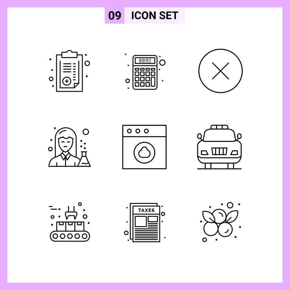 9 Icons in Line Style Outline Symbols on White Background Creative Vector Signs for Web mobile and Print Creative Black Icon vector background