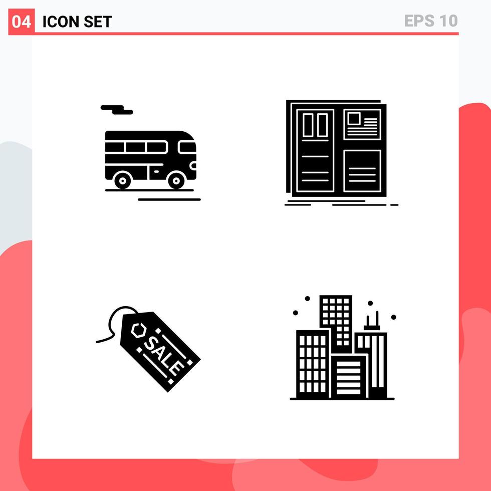 Collection of 4 Vector Icons in solid style Modern Glyph Symbols for Web and Mobile Solid Icon Sign Isolated on White Background 4 Icons Creative Black Icon vector background