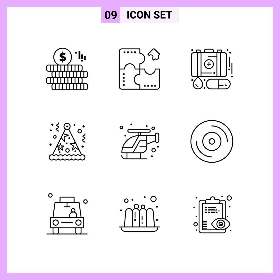 9 Icons in Line Style Outline Symbols on White Background Creative Vector Signs for Web mobile and Print Creative Black Icon vector background