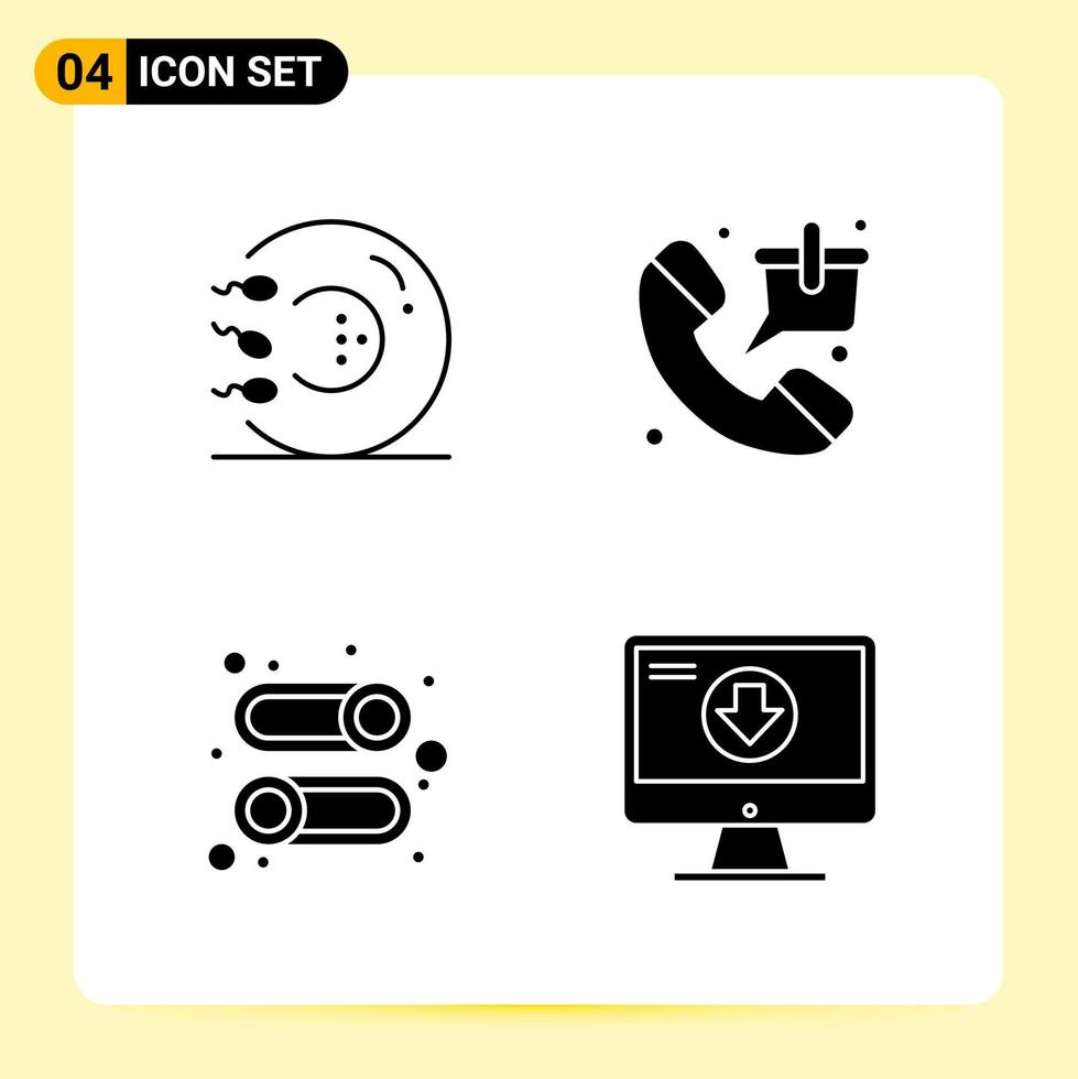 4 Creative Icons for Modern website design and responsive mobile apps 4 Glyph Symbols Signs on White Background 4 Icon Pack Creative Black Icon vector background