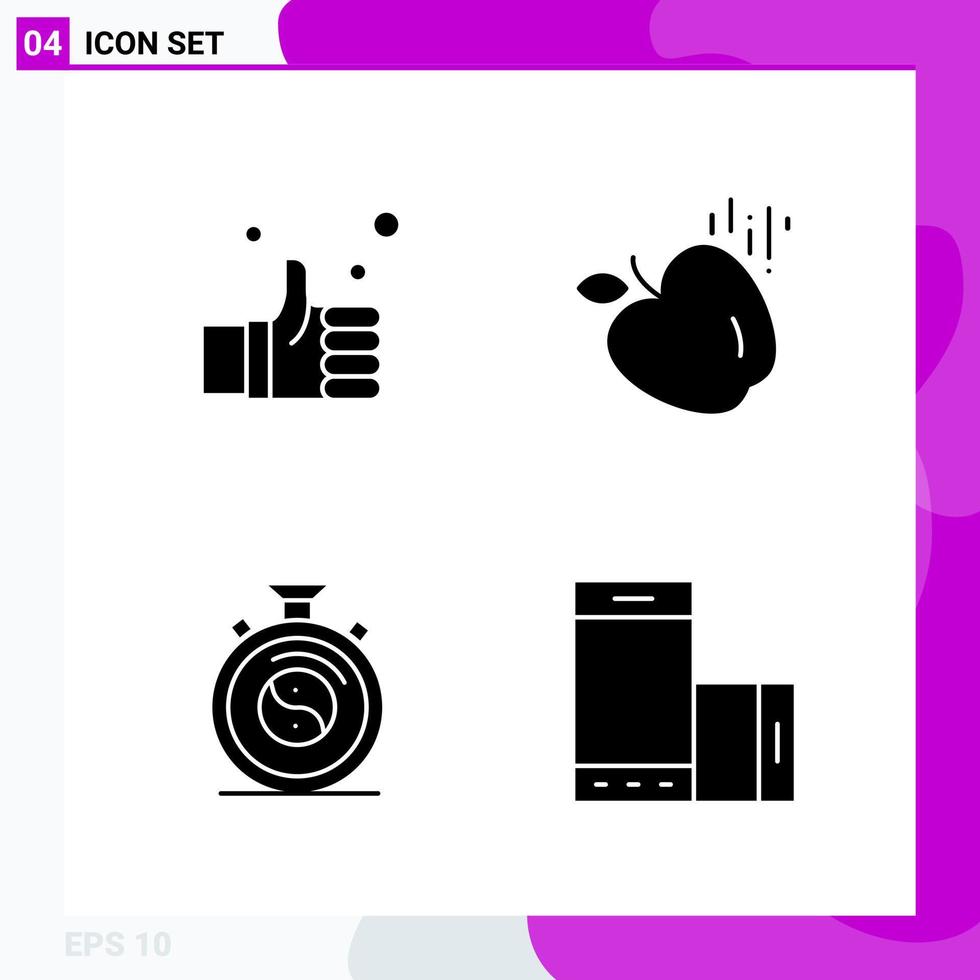 conjunto de iconos sólidos. paquete de 4 iconos de glifos aislados en fondo blanco para impresión web y móvil. vector