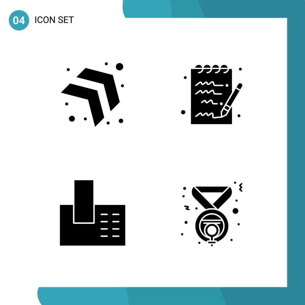 Vector Pack of 4 Glyph Symbols. Solid Style Icon Set on White Background for Web and Mobile.