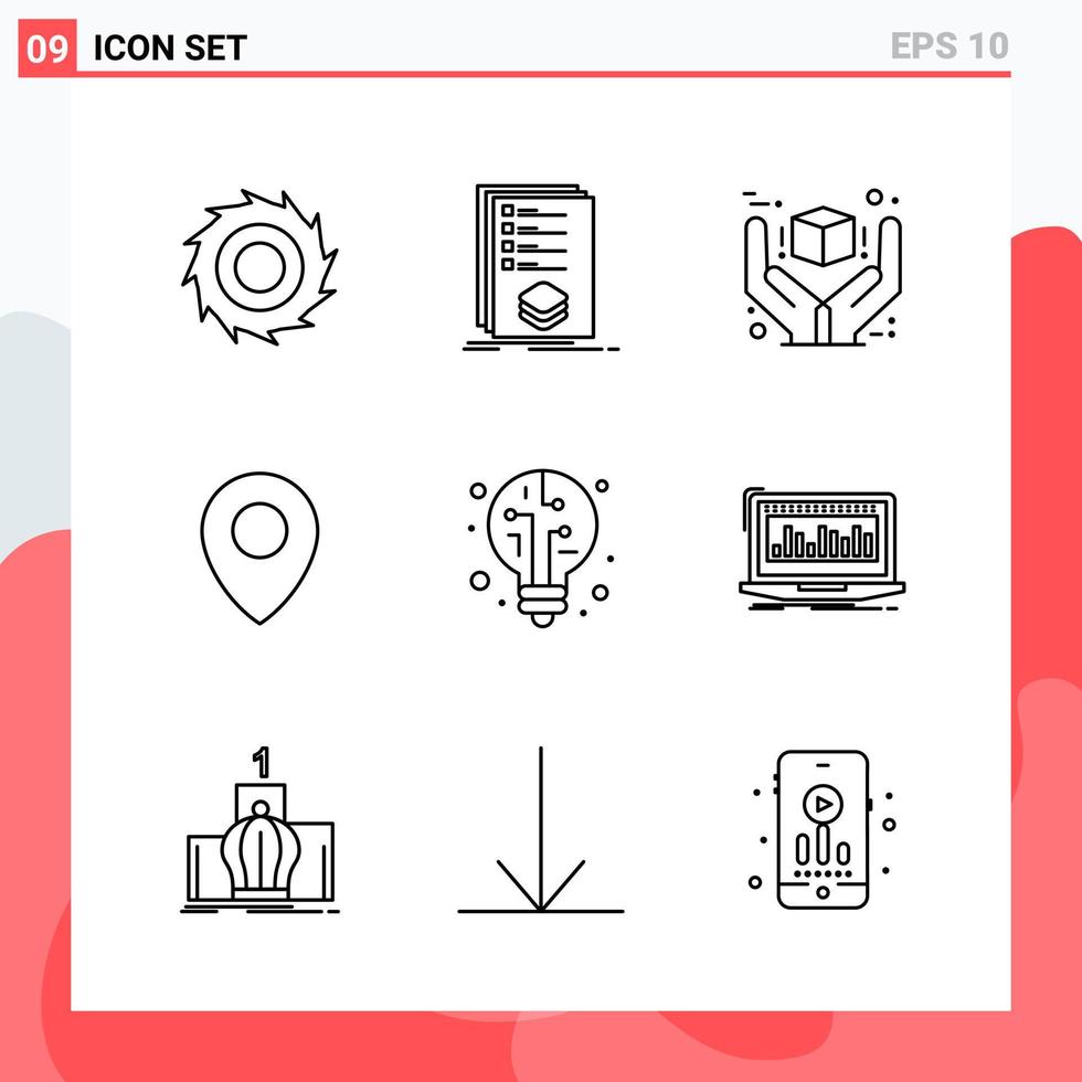 Collection of 9 Vector Icons in Line style. Modern Outline Symbols for Web and Mobile. Line Icon Sign Isolated on White Background. 9 Icons.