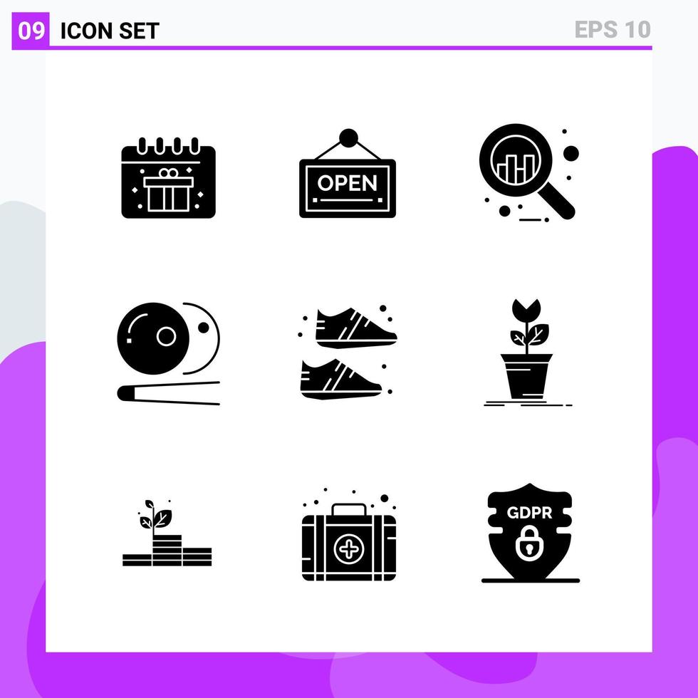 conjunto de 9 iconos en estilo sólido. símbolos de glifos creativos para el diseño de sitios web y aplicaciones móviles. signo de icono sólido simple aislado sobre fondo blanco. 9 iconos. vector