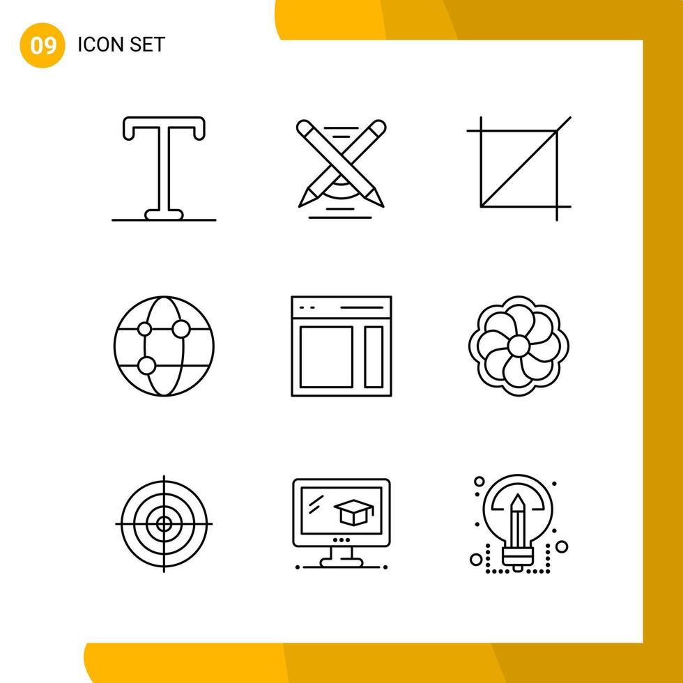 9 Icon Set. Line Style Icon Pack. Outline Symbols isolated on White Backgound for Responsive Website Designing. vector