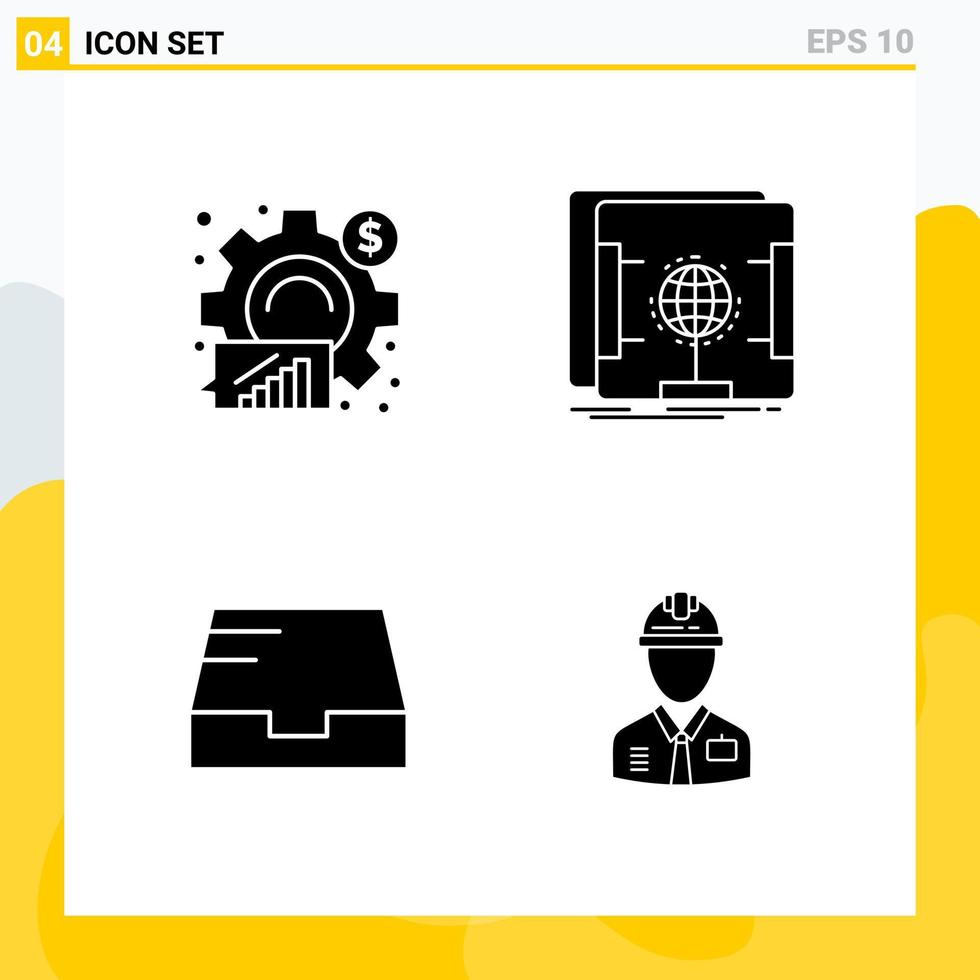 Collection of 4 Universal Solid Icons. Icon Set for Web and Mobile. vector