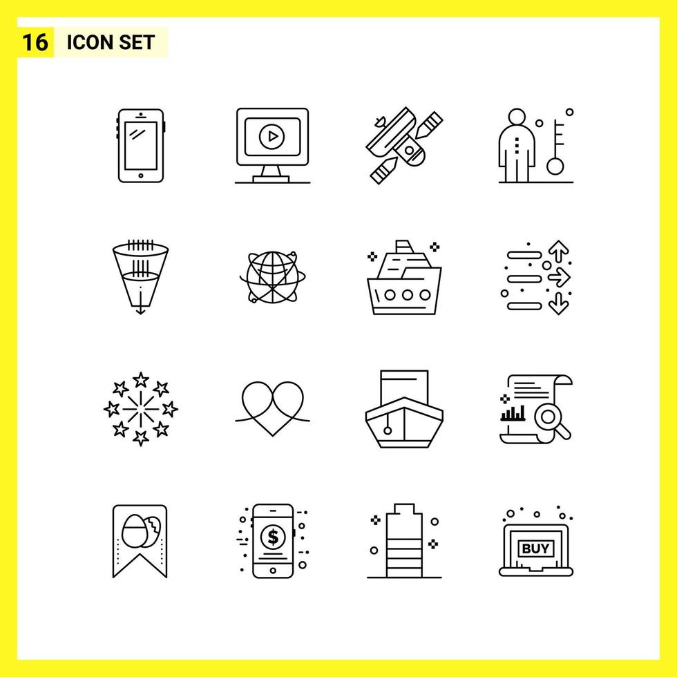 16 Icon Set. Simple Line Symbols. Outline Sign on White Background for Website Design Mobile Applications and Print Media. vector